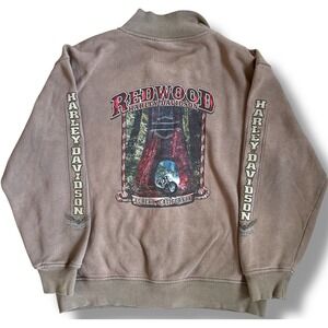 Harley Davidson Redwood Eureka California Full Zip Fleece Sweatshirt Brown XL 08
